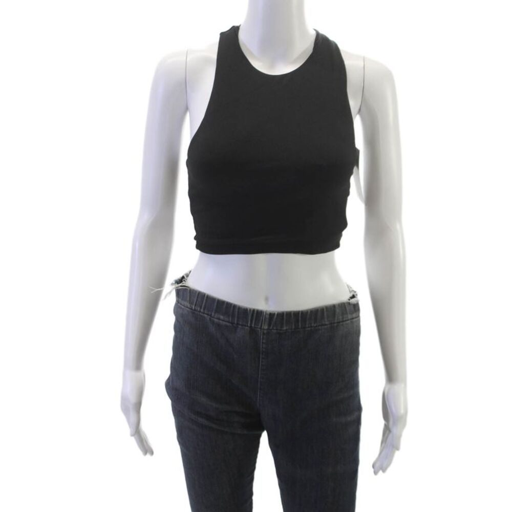 The Upside Womens Ribbed Samara Crop Tank Top Solid Black Size XS